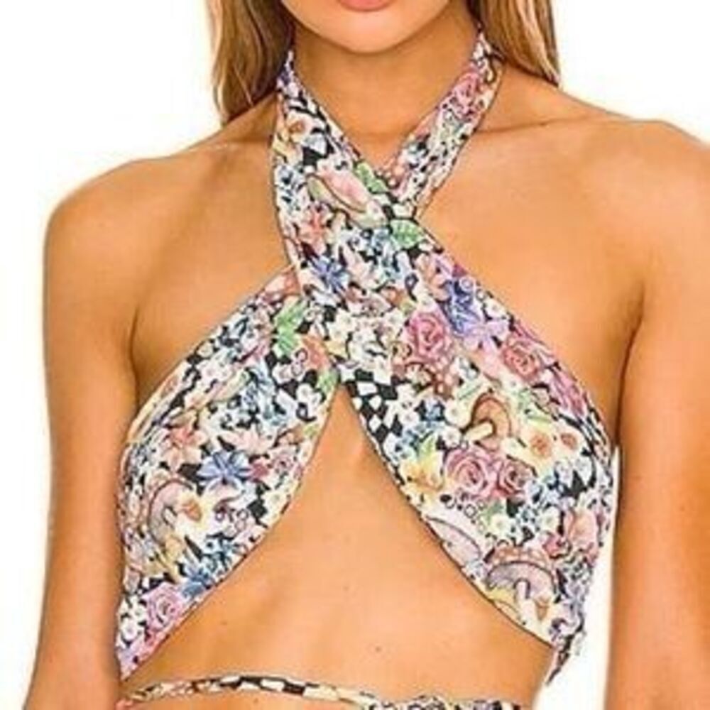 NWT For Love & Lemons Deidre Halter Scarf Festival Mushroom Top Size XS